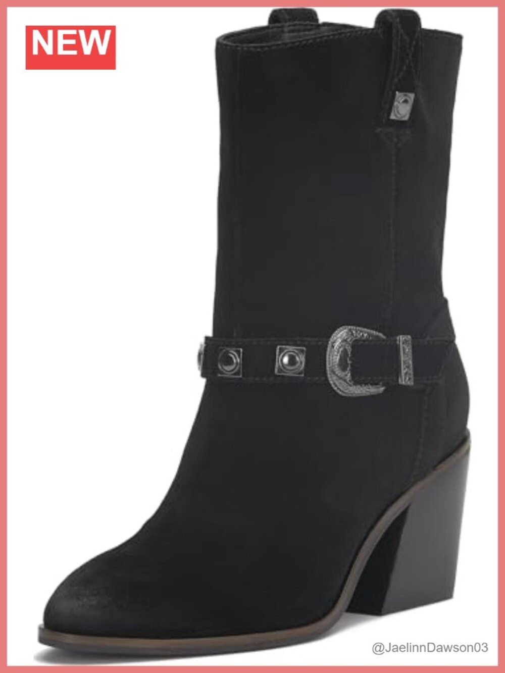 Suede Calf High Western Boots with Block Heel